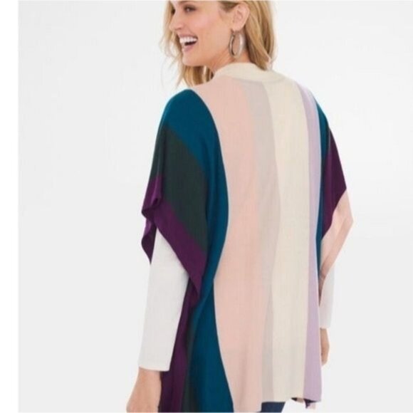 New Women's Chico's Popover Poncho top Fall Winter Stripes Striped Small… - Picture 2 of 7